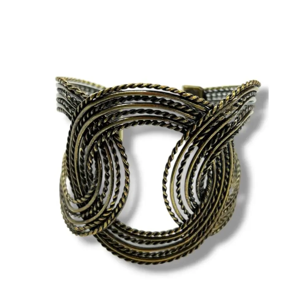 Textured Dark Goldtone Statement Cuff Bracelet Dramatic 2.5